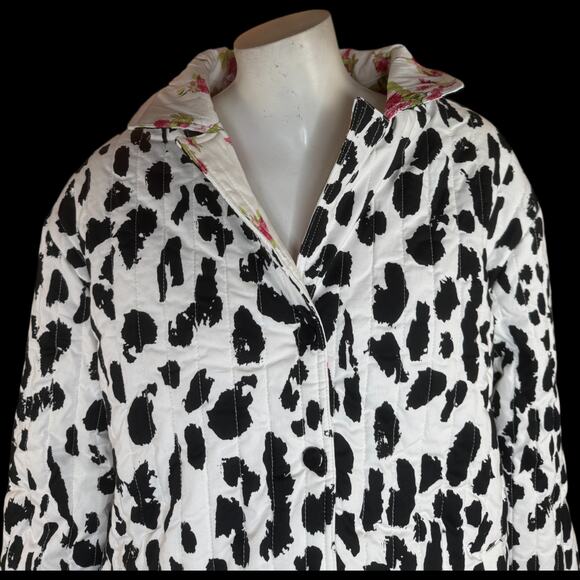 nicole by Nicole Miller Reversible Stretch Poplin Quilted Jacket Cream Floral L - Picture 4 of 15